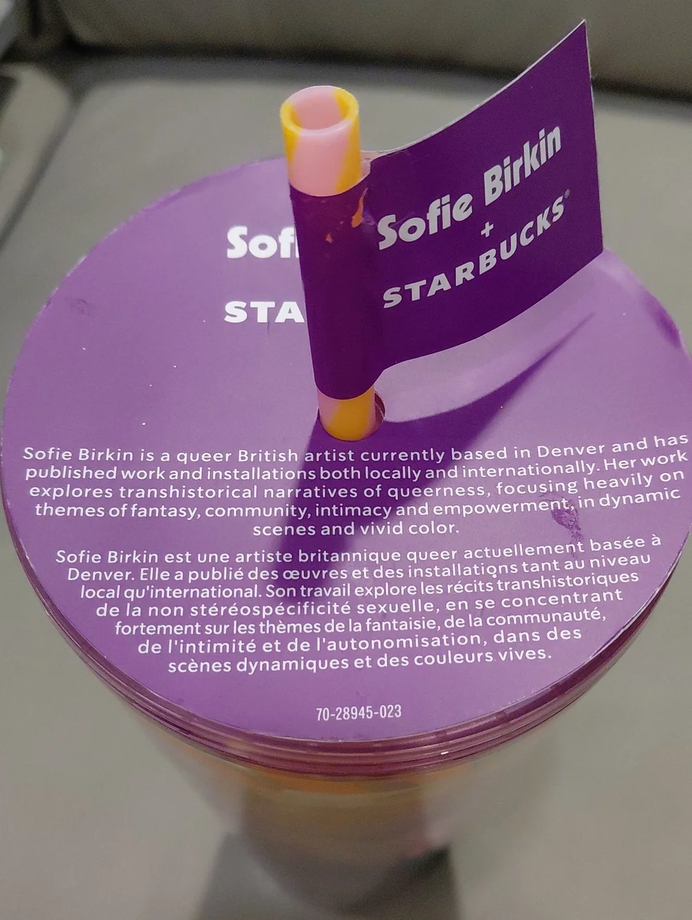 Starbucks Sofie Birkin Rainbow Pride Tumbler with Purple Lid